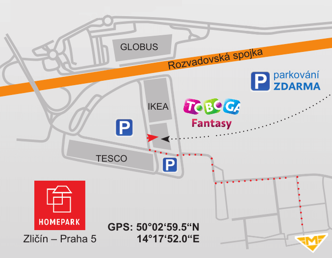 Mapa do TOBOGA Praha–Zličín